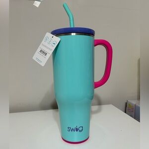 Swig Aqua Tumbler with Pink Handle